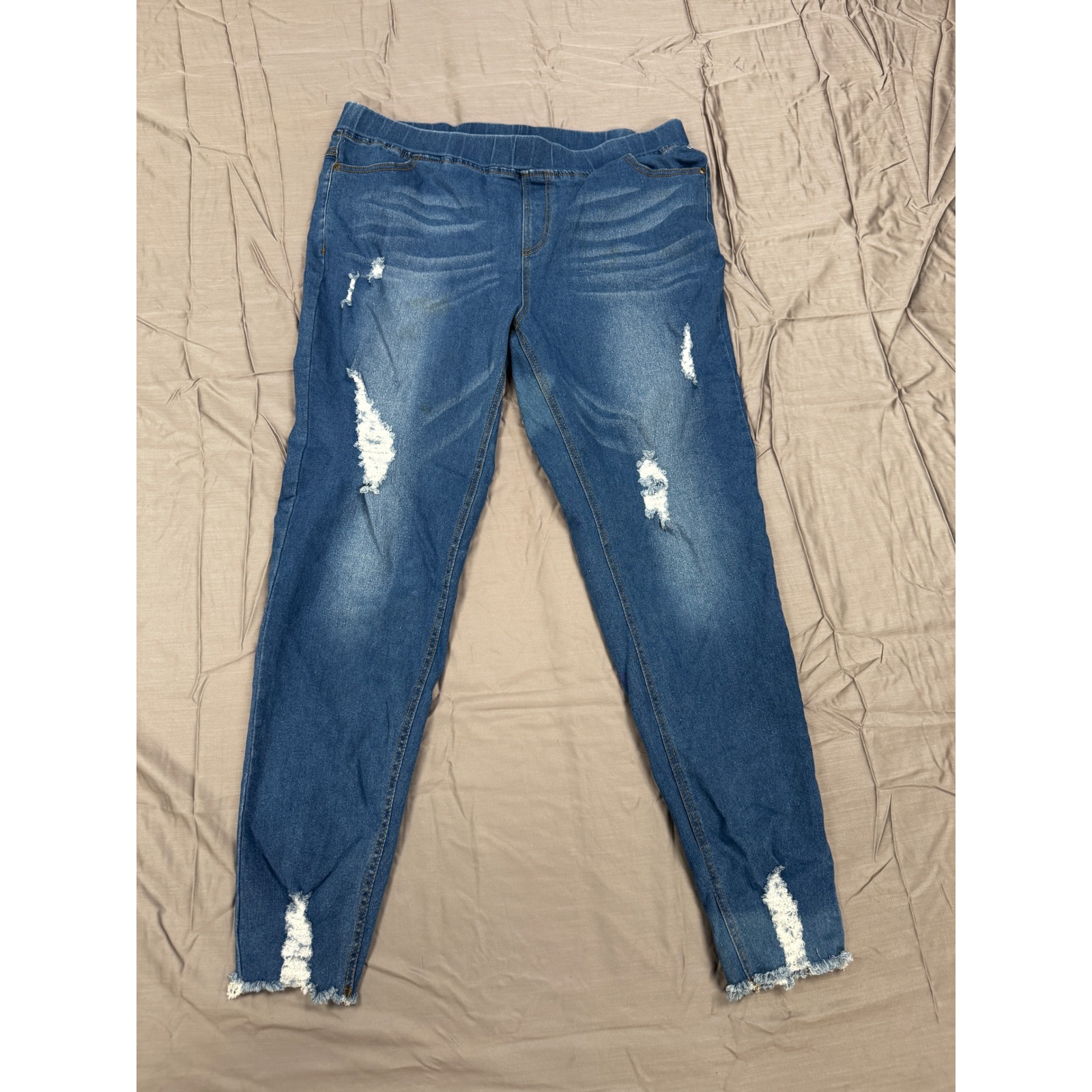 Jvini Fashion Women 3xl Distressed Denim Jeggings Medium Wash Pull On Skinny